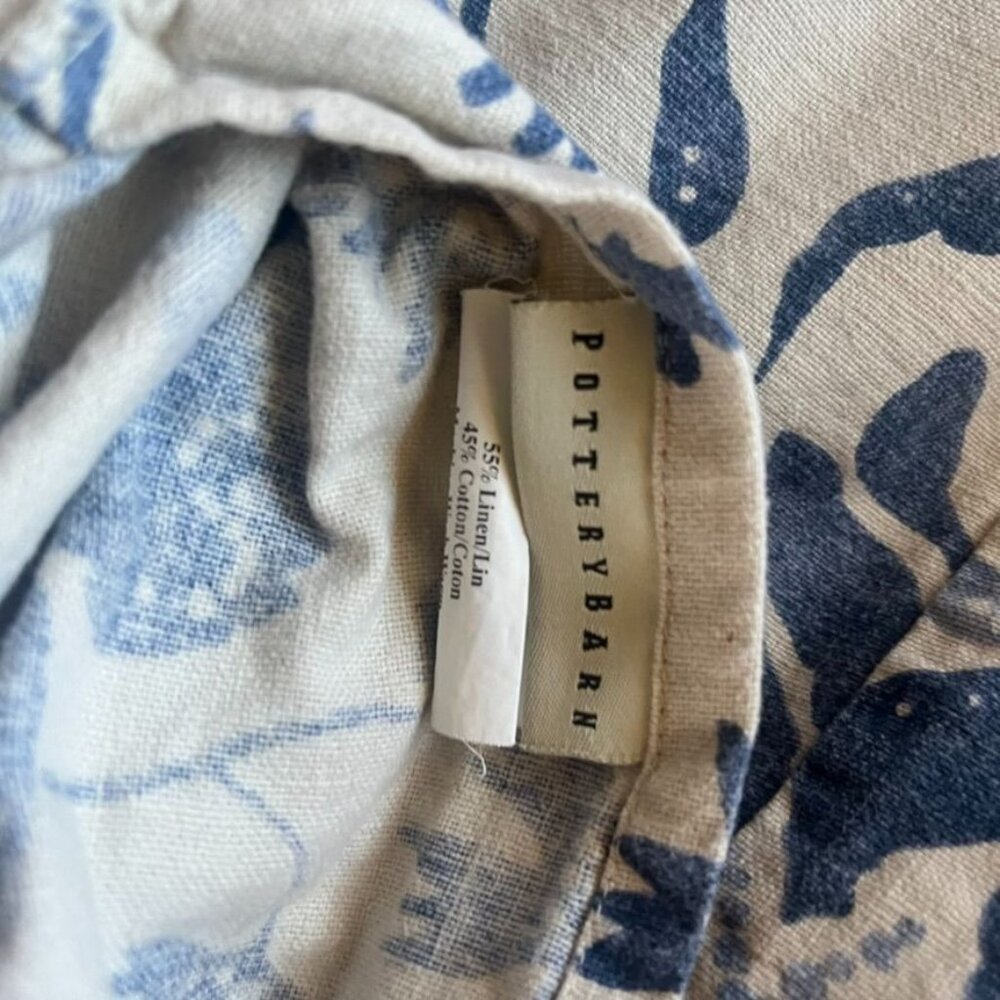 Pottery Barn Full/Queen Blue Block Floral Linen/Cotton Duvet Cover - Picture 3 of 4